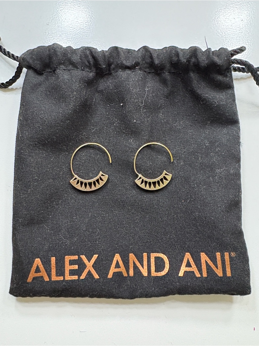 Alex and Ani Gold Sunburst Crescent Hoop Earrings